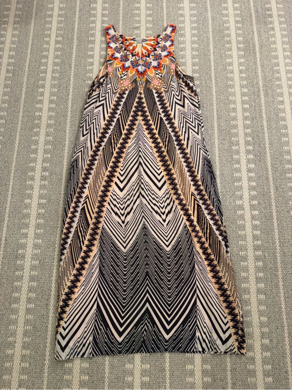 Anthropologie Silk Bohemian Geometric Midi Dress HD in Paris Size 12 - Picture 7 of 16